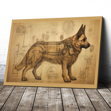 Drawings German Shepherd Dog Da Vinci Style Vintage Framed Canvas Prints Wall Art Hanging Home Decor